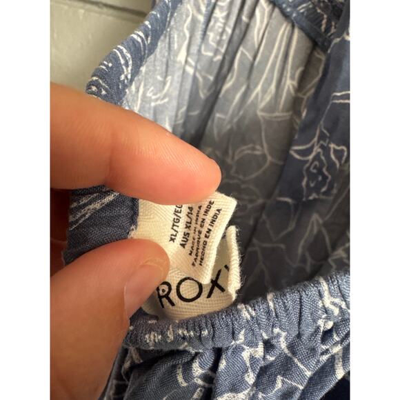 Women's Roxy Satin Sands Cutout Tie-Back Linear Floral Mini Dress in Bijou Blue - Picture 5 of 5